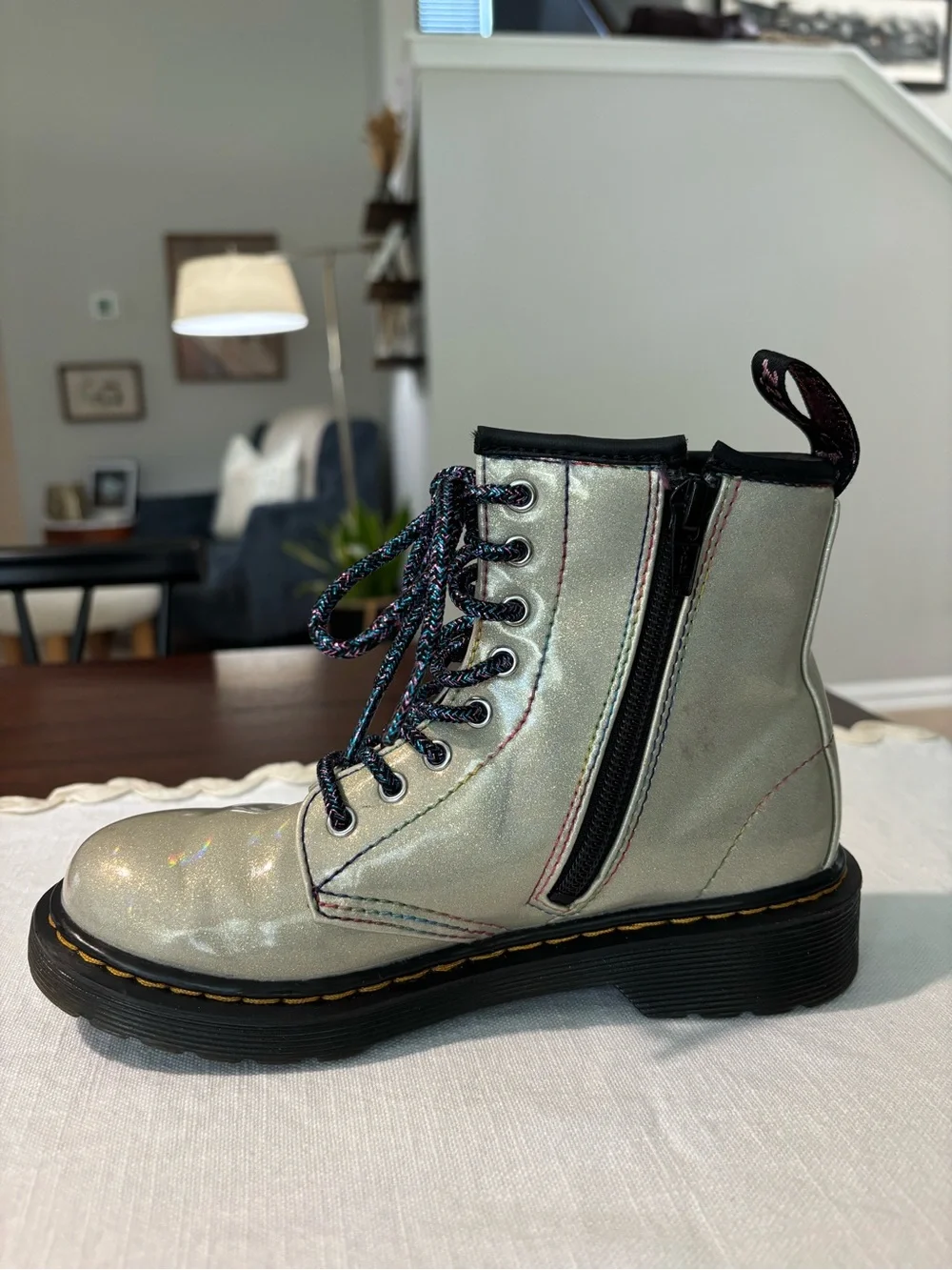 Dr. Marten's kids sparkle lace up/ side zipper boot youth size 1